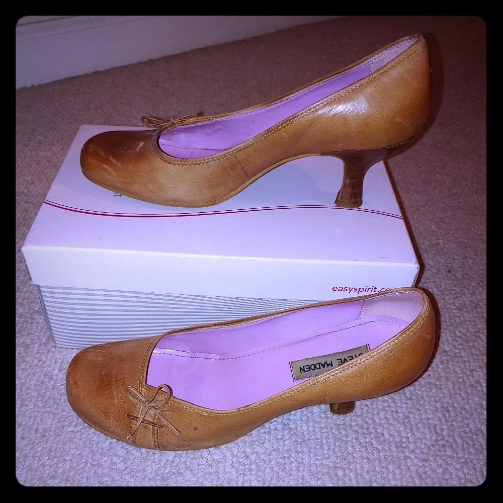 90s Steve Madden brown kitten heels w/bows - Picture 1 of 8